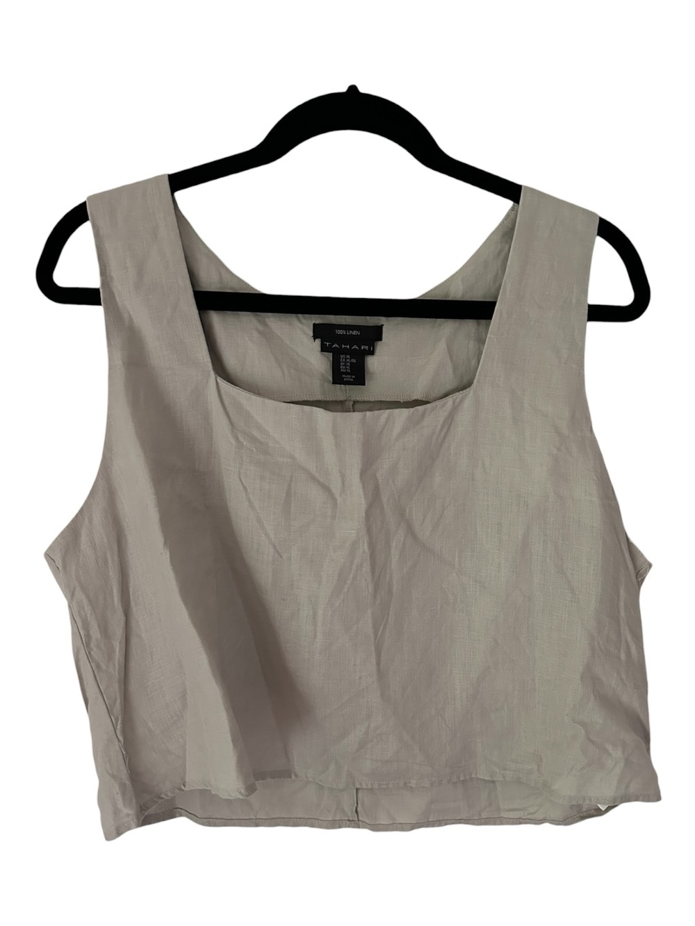 Tahari Sleeveless Square-Neck Linen Crop Top in Oatmeal Beige